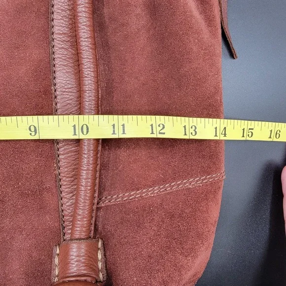 Lucky Brand Rust Brown Suede Leather Shoulder Purse Bag Double Handles EUC - Picture 12 of 13